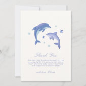 Blue Simple Summer Dolphin Stars Baby shower Bedankkaart (Voorkant)