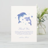 Blue Simple Summer Dolphin Stars Baby shower Bedankkaart (Staand voorkant)