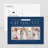 Blue Simple Typography Photo Collage Afstuderen Briefkaart (Voorkant / Achterkant)