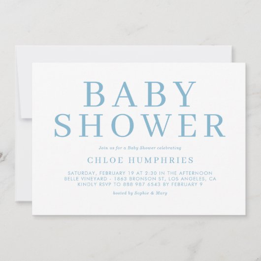 Blue Simple Typography Stripes Boy Baby shower Kaart (Voorkant)