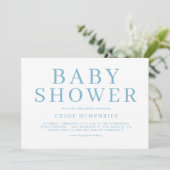 Blue Simple Typography Stripes Boy Baby shower Kaart (Staand voorkant)