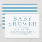 Blue Simple Typography Stripes Boy Baby shower Kaart (Voorkant / Achterkant)