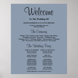 Blue Simple Wedding Ceremony Program Sign Poster