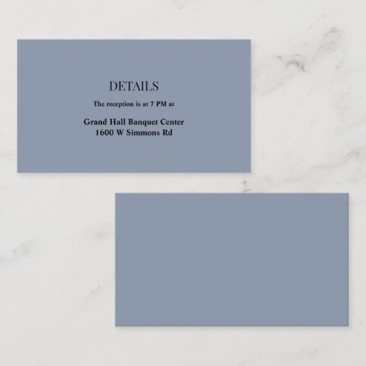 Blue Simple Wedding Details Enclosure Card Informatiekaartje (Voorkant / Achterkant)