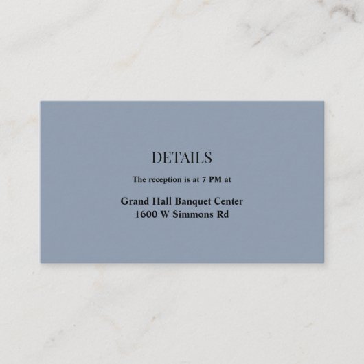 Blue Simple Wedding Details Enclosure Card Informatiekaartje (Voorkant)
