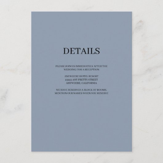 Blue Simple Wedding Details Enclosure Card Informatiekaartje (Voorkant)
