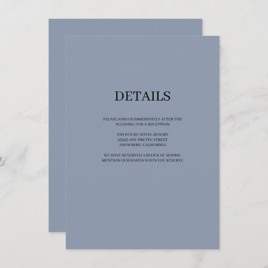 Blue Simple Wedding Details Enclosure Card Informatiekaartje (Voorkant / Achterkant)