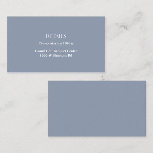 Blue Simple Wedding Details Enclosure Card Informatiekaartje (Voorkant / Achterkant)