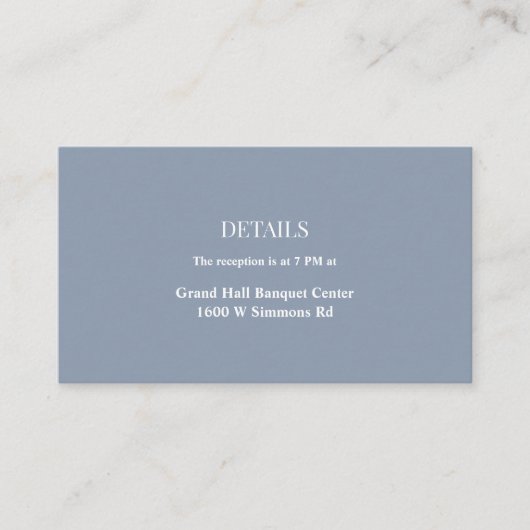 Blue Simple Wedding Details Enclosure Card Informatiekaartje (Voorkant)