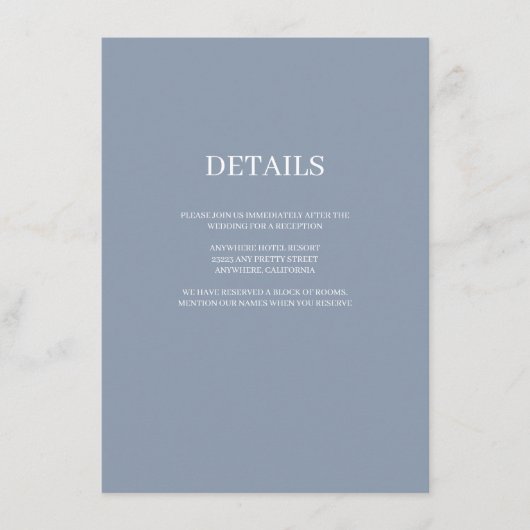 Blue Simple Wedding Details Enclosure Card Informatiekaartje (Voorkant)