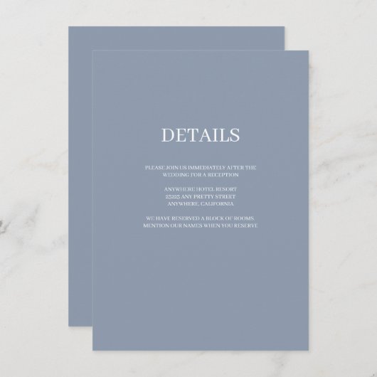 Blue Simple Wedding Details Enclosure Card Informatiekaartje (Voorkant / Achterkant)