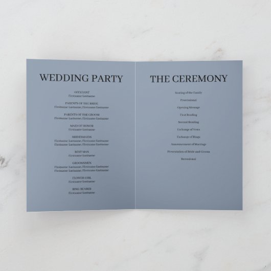 Blue Simple Wedding Folded Program Programma (Binnen)