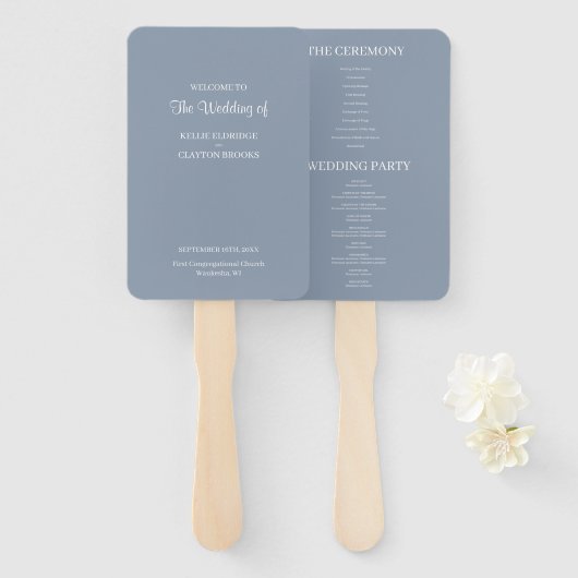 Blue Simple Wedding Program Handje Fan Handwaaier (Voorkant en achterkant)