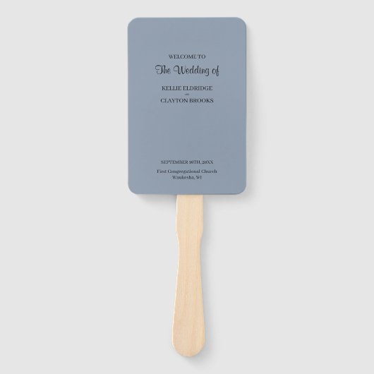 Blue Simple Wedding Program Handje Fan Handwaaier (Voorkant)