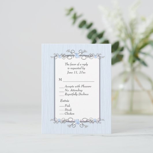 Blue Simplicity RSVP met lijst van hoofdgerechten Kaartje (Staand voorkant)