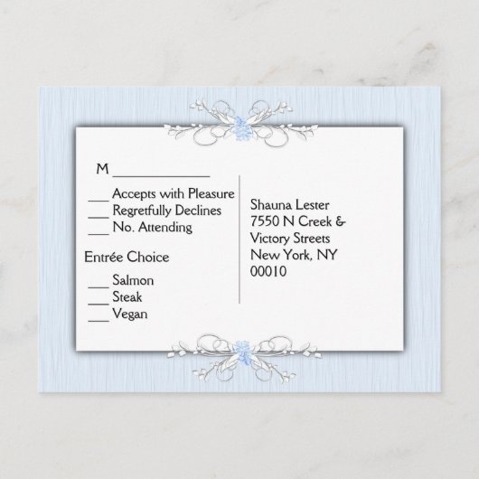 Blue Simplicity RSVP with Entree Choices Uitnodiging Briefkaart (Achterkant)
