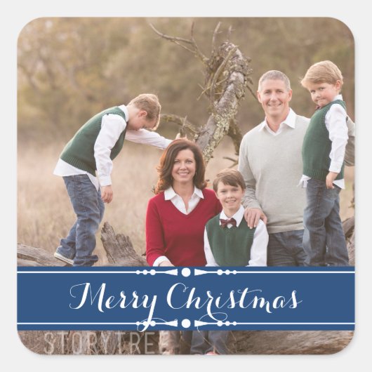 Blue Simply Chic Holiday Foto Stickers (Voorkant)