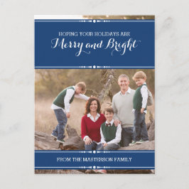 Blue Simply Chic Holiday Photo Briefkaart