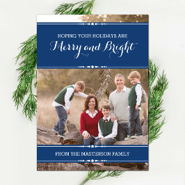 Blue Simply Chic Holiday Photo Flat Kaart