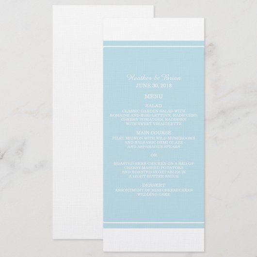 Blue Simply Elegant Wedding Menu (Voorkant / Achterkant)