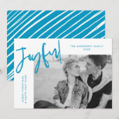 Blue Simply Joyful Photo Feestdagenkaart (Voorkant / Achterkant)