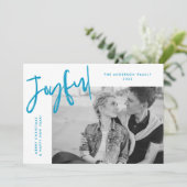 Blue Simply Joyful Photo Feestdagenkaart (Staand voorkant)