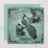 Blue Sing a Song Peacock Wedding Invitation Kaart (Voorkant / Achterkant)