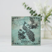 Blue Sing a Song Peacock Wedding Invitation Kaart (Staand voorkant)