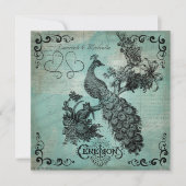 Blue Sing a Song Peacock Wedding Invitation Kaart (Voorkant)