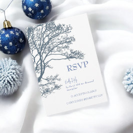 Blue Single Tree Boho Wedding RSVP Card Kaartje