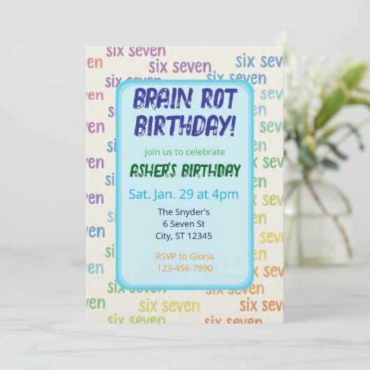 Blue Six Seven Brain Rot Birthday Kaart (Staand voorkant)