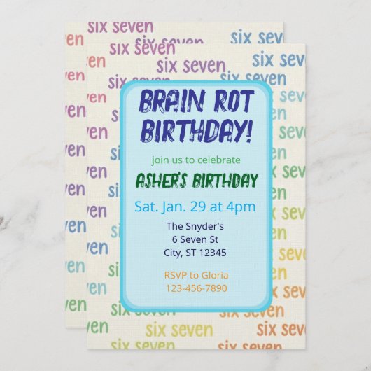 Blue Six Seven Brain Rot Birthday Kaart (Voorkant / Achterkant)