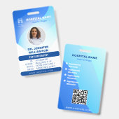 Blue Sjabloon Hospital QR Code Employee Photo ID Badge (Voor- en achterkant)