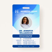 Blue Sjabloon Hospital QR Code Employee Photo ID Badge (Voorkant)