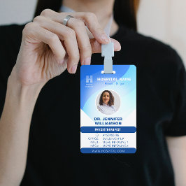 Blue Sjabloon Hospital QR Code Employee Photo ID Badge
