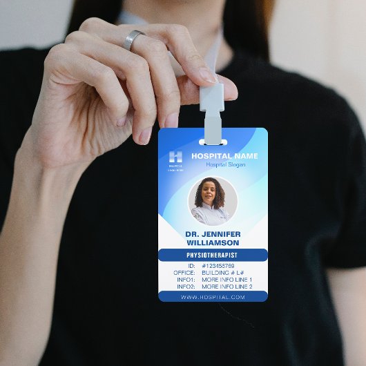 Blue Sjabloon Hospital QR Code Employee Photo ID Badge