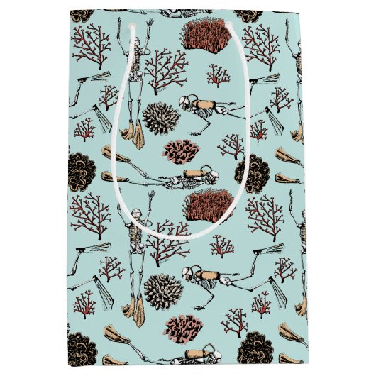 Blue Skeleton Ocean Scuba Diver en koraal Medium Cadeauzakje (Voorkant)