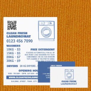 Blue Sketch Washer, Laundromat, reinigingsservice Flyer
