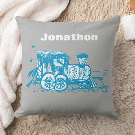 Blue Sketched Choo Choo Train Boys Room Nursery Kussen (Deken)