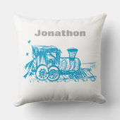 Blue Sketched Choo Choo Train Boys Room Nursery Kussen (Achterkant)