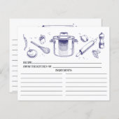 Blue Sketched Kitchen Tools Recipcards (Voorkant / Achterkant)