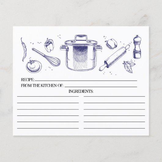 Blue Sketched Kitchen Tools Recipcards (Voorkant)