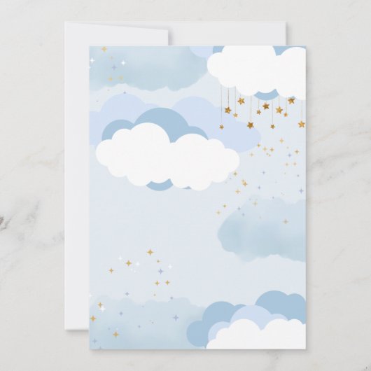 Blue Ski Cloud Nine Boy Waterverf Baby shower Kaart (Achterkant)