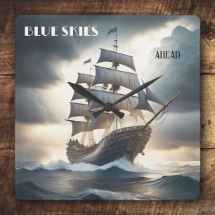 Blue Skies Ahead Antiek zeilboot Vierkante Klok