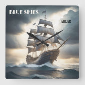 Blue Skies Ahead Antiek zeilboot Vierkante Klok (Voorkant)