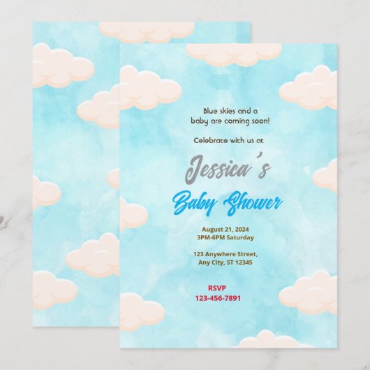 Blue Skies-Baby shower Kaart (Voorkant / Achterkant)