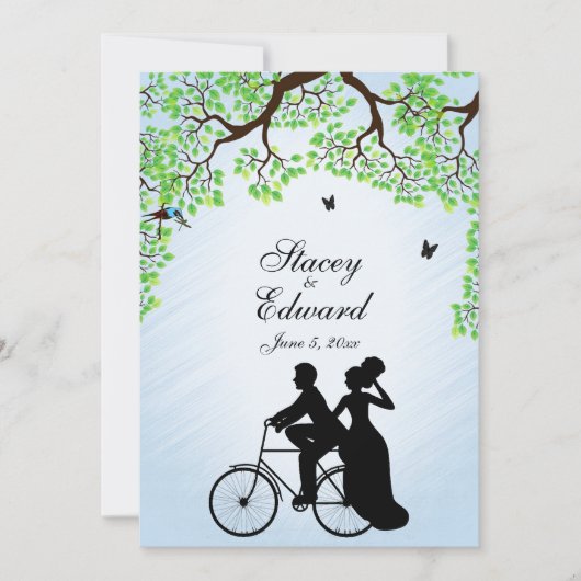 Blue Skies Bicycle Wedding Uitnodiging (Voorkant)
