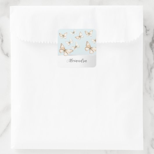 Blue Skies & Butterflies  Vierkante Sticker (Tas)