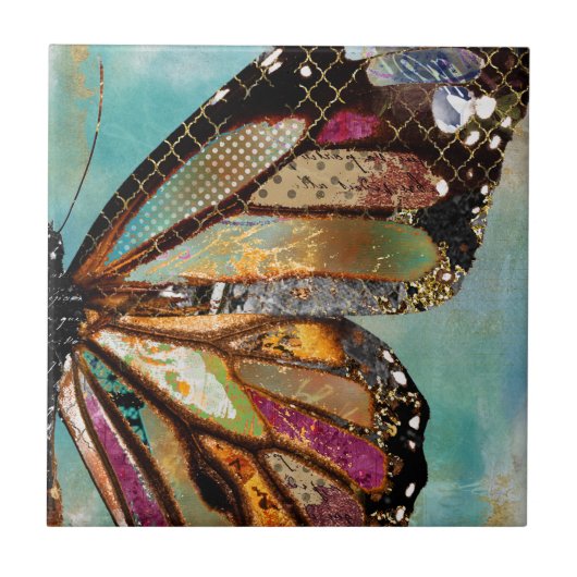 Blue Skies Butterfly Ceramic Tile Tegeltje (Voorkant)