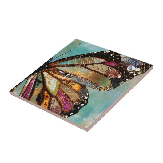 Blue Skies Butterfly Ceramic Tile Tegeltje (Zijkant)